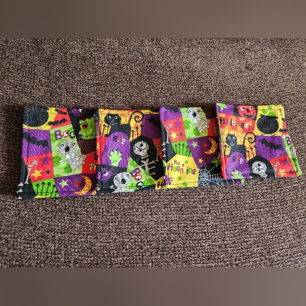 Halloween Coasters Set Of 4 Black Multicolored Handmade New